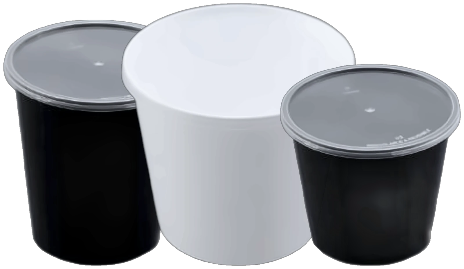 Tall round food containers in black and white