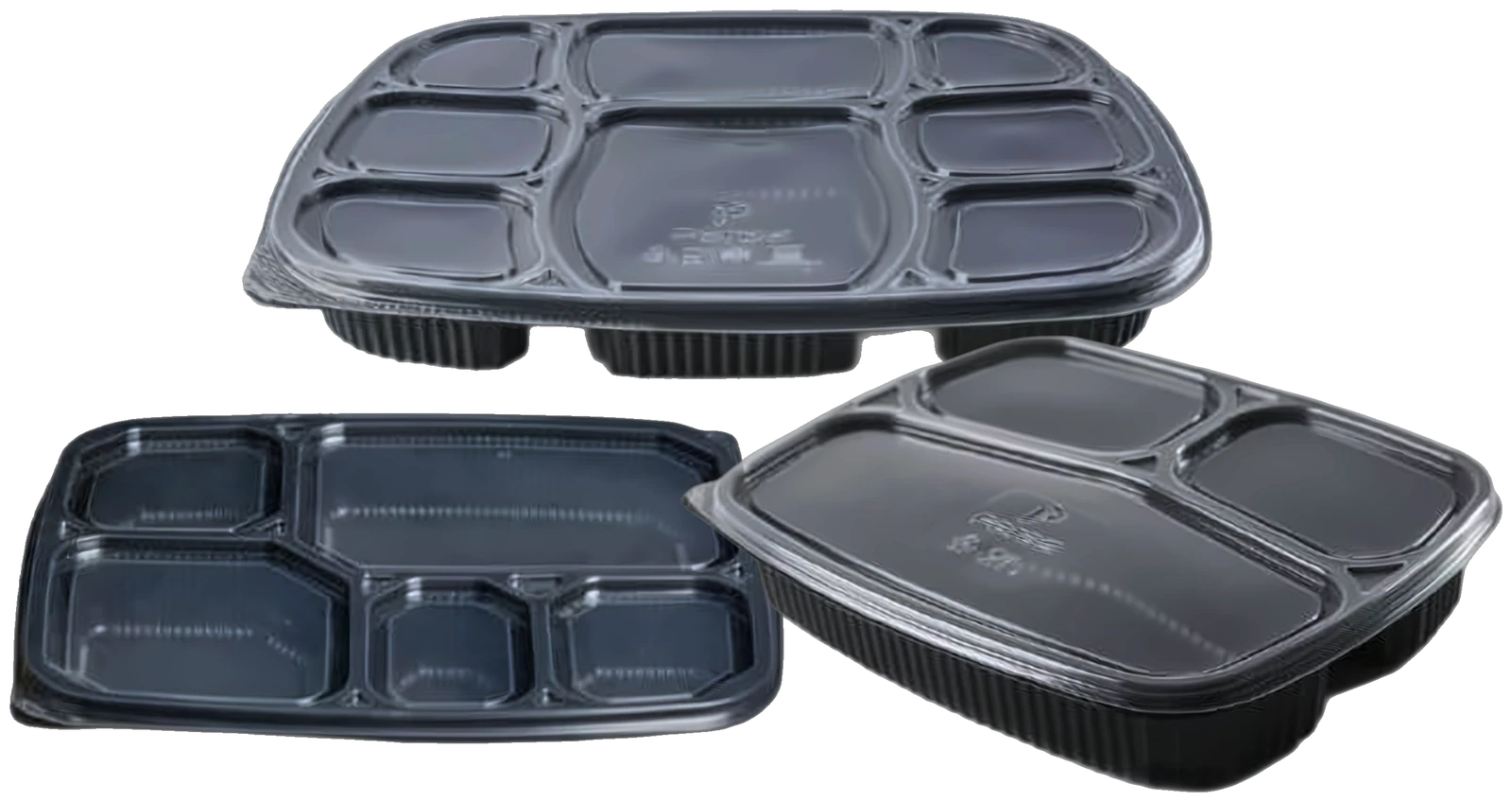 Black 3, 5 and 8-compartment meal trays